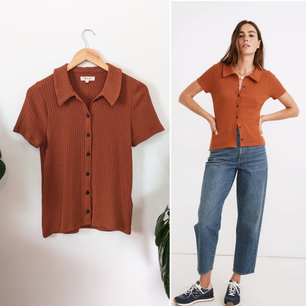 Madewell Rust Button-Up Ribbed Top